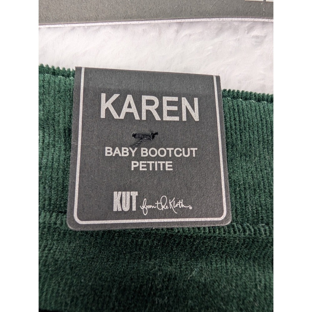 Kut From The Kloth Karen Baby Bootcut Petite Womens Pants Size 2 Green Corduroy - Picture 13 of 16